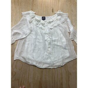 Le Marais Blouse Made In Italy Sz M White Lace Billowing Silk Lined Eloquent